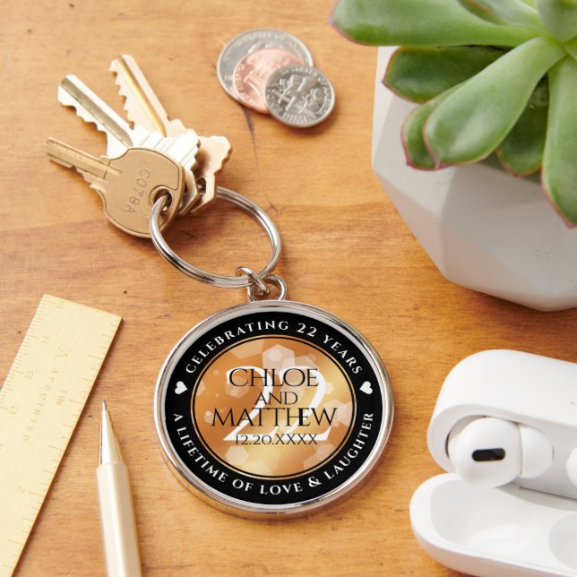 Elegant 22nd Copper Wedding Anniversary Keychain (Desk)