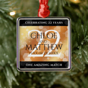 Elegant 22nd Copper Wedding Anniversary Metal Ornament