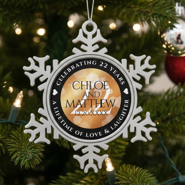 Elegant 22nd Copper Wedding Anniversary Snowflake Pewter Christmas Ornament (22nd Copper Wedding Anniversary Snowflake Pewter Ornament Cover Photo)