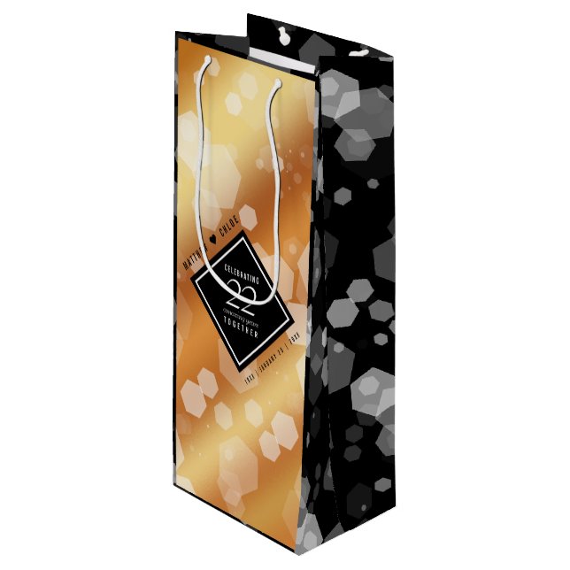 Elegant 22nd Copper Wedding Anniversary Wine Gift Bag (Front Angled)