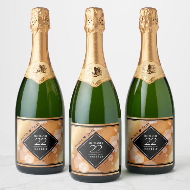 Elegant 22nd Copper Wedding Anniversary Wine Label (Bottles)