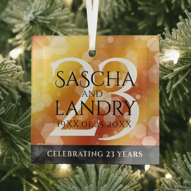 Elegant 23rd Imperial Topaz Wedding Anniversary Glass Ornament (Insitu)