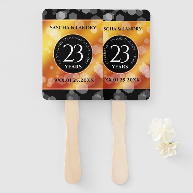 Elegant 23rd Imperial Topaz Wedding Anniversary Hand Fan (Front and Back)