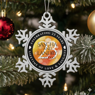 Elegant 23rd Imperial Topaz Wedding Anniversary Snowflake Pewter Christmas Ornament