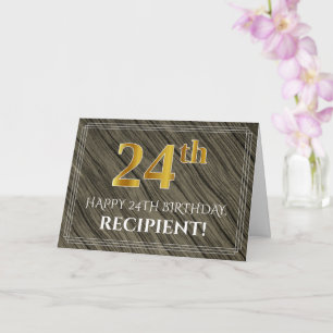 Elegant 24th Birthday: Faux Wood, Faux Gold Look Card