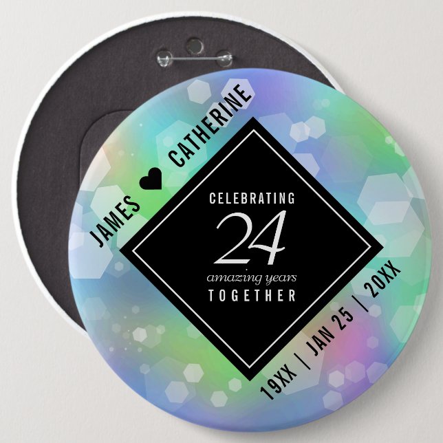 Elegant 24th Opal Wedding Anniversary Celebration 6 Inch Round Button (Front & Back)