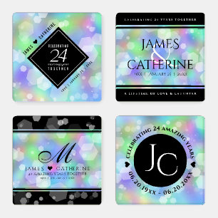 Elegant 24th Opal Wedding Anniversary Celebration Coaster Set