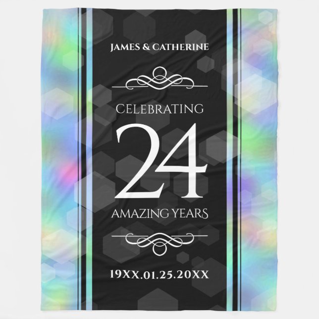 Elegant 24th Opal Wedding Anniversary Celebration Fleece Blanket (Front)