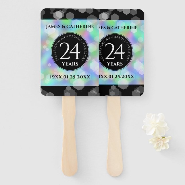 Elegant 24th Opal Wedding Anniversary Celebration Hand Fan (Front and Back)