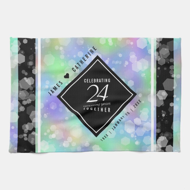 Elegant 24th Opal Wedding Anniversary Celebration Kitchen Towel (Horizontal)