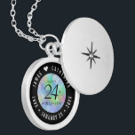 Elegant 24th Opal Wedding Anniversary Celebration Locket Necklace<br><div class="desc">Commemorate the 24th wedding anniversary with this elegant locket! Elegant black serif and sans serif lettering with hexagonal confetti on an iridescent opal background add a memorable touch for this special occasion and extraordinary milestone. Customize with the happy couple's names, and dates for their opal anniversary. Design © W.H. Sim,...</div>
