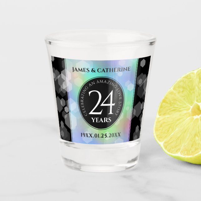 Elegant 24th Opal Wedding Anniversary Celebration Shot Glass (Front)