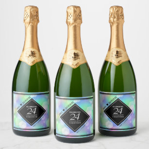 Elegant 24th Opal Wedding Anniversary Celebration Sparkling Wine Label
