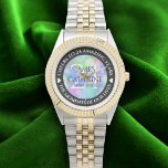 Elegant 24th Opal Wedding Anniversary Celebration Watch<br><div class="desc">Celebrate the 24th opal wedding anniversary with this commemorative watch! Elegant lettering with hexagonal confetti on an iridescent opal background add a memorable touch for this special occasion and extraordinary milestone. Customize with couple's names,  dates of marriage,  and congratulatory messages.

Design © W.H. Sim. See more at zazzle.com/expressionsoccasions</div>