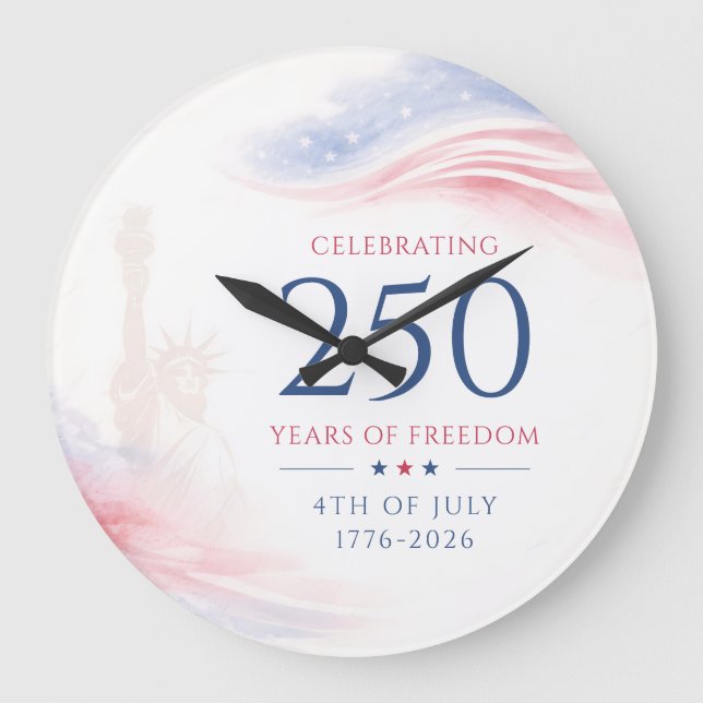 Elegant 250th American Independence Day 4th July Large Clock (Front)