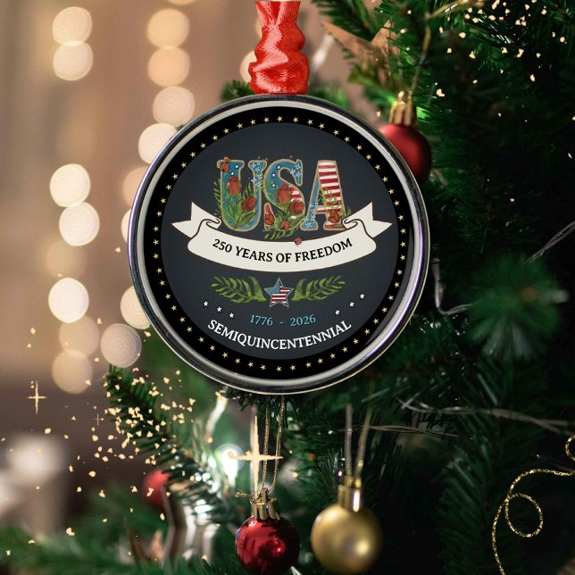 Elegant 250th Anniversary Bold Charcoal Silver  Metal Ornament (Elegant 250th Anniversary Bold Charcoal Silver Metal Ornament)