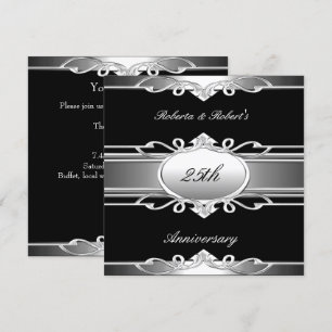 Elegant 25th Anniversary Black Silver Invitation