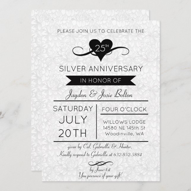 Elegant 25th Anniversary Celebration Invitation (Front/Back)