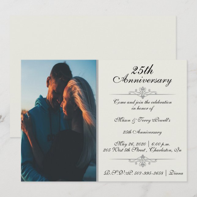 Elegant 25th Anniversary Celebration Invitation (Front/Back)