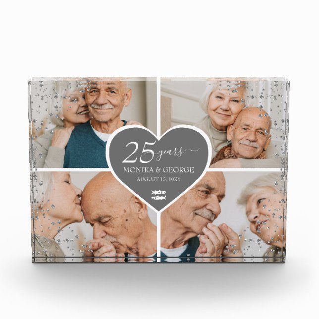 Elegant 25th Anniversary Photo Silver Glitter (Front)