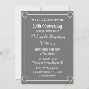 Elegant 25th Anniversary Romantic Hearts Silver Invitation