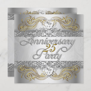 Elegant 25th Anniversary Silver White Gold Party Invitation