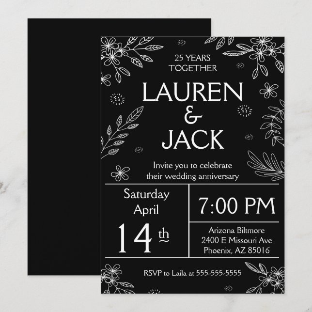 Elegant 25th Silver Anniversary Invite (Front/Back)