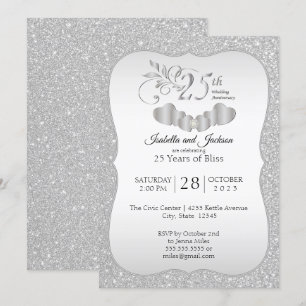 Elegant 25th Silver Glitter Anniversary Invitation