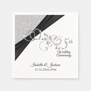 Elegant 25th Silver Glitter Wedding Anniversary Napkin