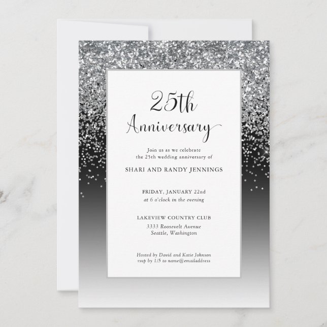 Elegant 25th Silver Sparkle Wedding Anniversary Invitation (Front)