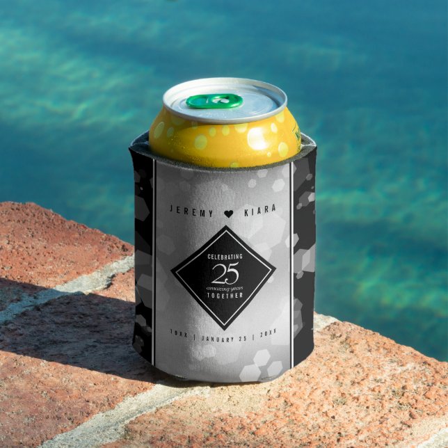 Elegant 25th Silver Wedding Anniversary Can Cooler (In Situ Pool)