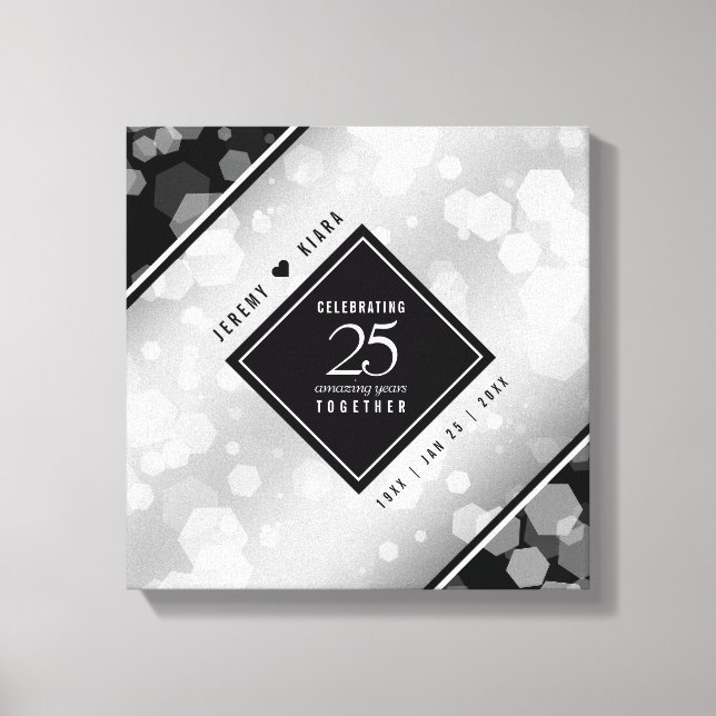 Elegant 25th Silver Wedding Anniversary Canvas Print (Front)