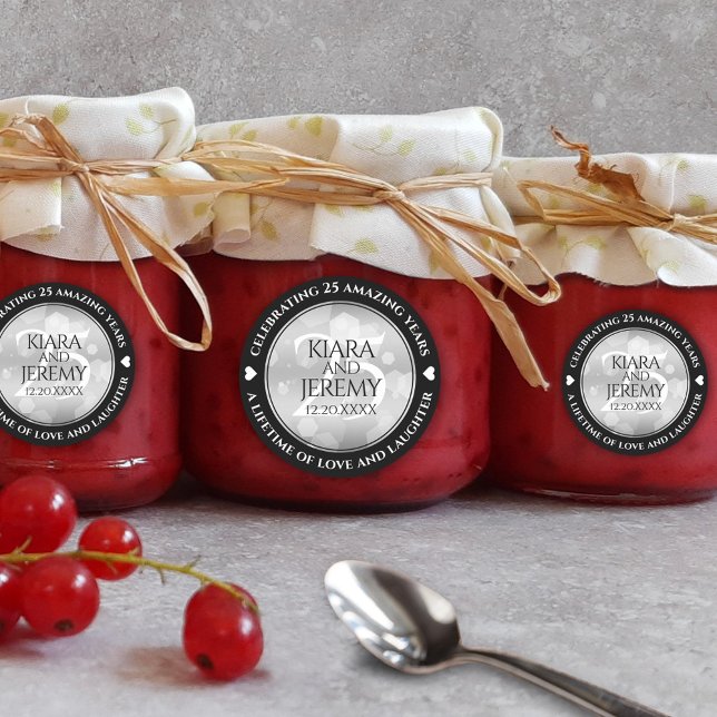 Elegant 25th Silver Wedding Anniversary Classic Round Sticker (Elegant 25th Silver Wedding Anniversary Round Sticker Cover Photo.)