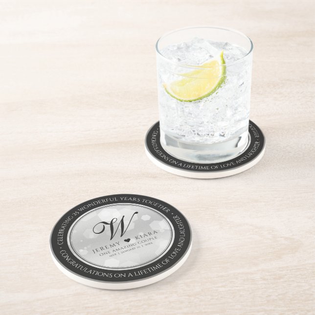 Elegant 25th Silver Wedding Anniversary Coaster (Side)