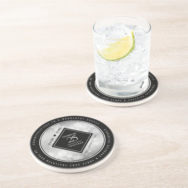 Elegant 25th Silver Wedding Anniversary Coaster (Side)