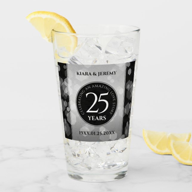 Elegant 25th Silver Wedding Anniversary Glass (Front Ice)