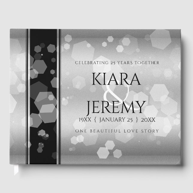 Elegant 25th Silver Wedding Anniversary Guest Book (Front)