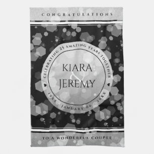 Elegant 25th Silver Wedding Anniversary Kitchen Towel