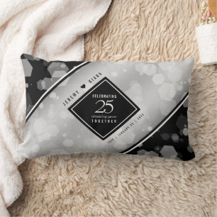 Elegant 25th Silver Wedding Anniversary Lumbar Pillow