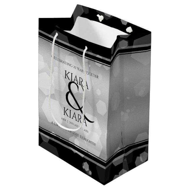 Elegant 25th Silver Wedding Anniversary Medium Gift Bag (Front Angled)