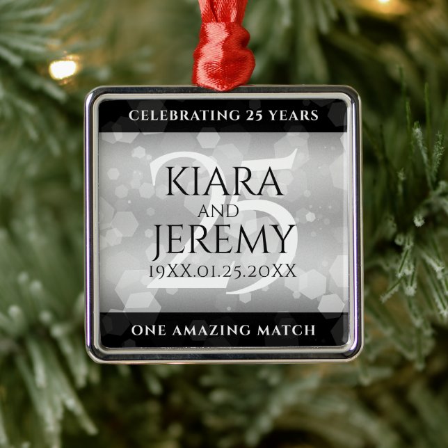 Elegant 25th Silver Wedding Anniversary  Metal Ornament (Tree)