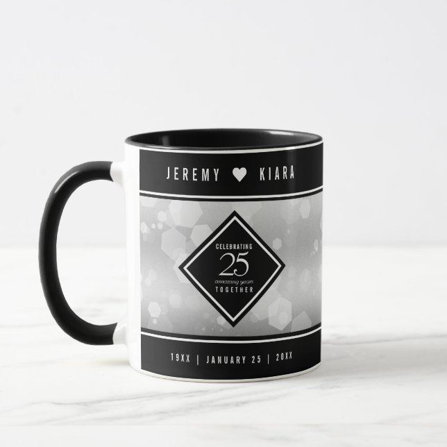 Elegant 25th Silver Wedding Anniversary Mug (Left)