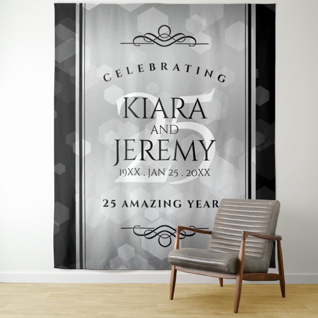 Elegant 25th Silver Wedding Anniversary Tapestry (In Situ)
