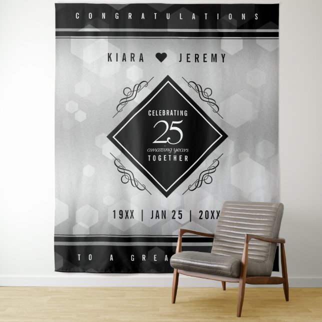 Elegant 25th Silver Wedding Anniversary Tapestry (In Situ)