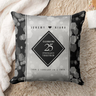 Elegant 25th Silver Wedding Anniversary Throw Pillow