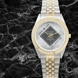 Elegant 25th Silver Wedding Anniversary Watch<br><div class="desc">Celebrate the 25th silver wedding anniversary and a love that stands the test of time with this stylish watch! Elegant black and white lettering with hexagonal confetti on a silver foil background add a memorable touch for this special occasion and extraordinary milestone. Personalize with the couple's names and dates of...</div>