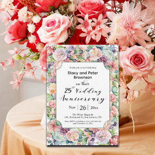 Elegant 25th Wedding Anniversary Colourful Floral Invitation