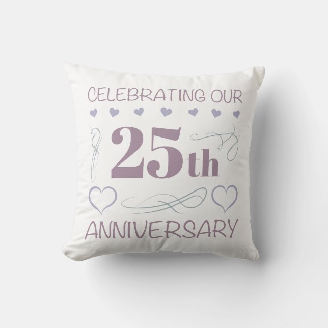 Elegant 25th Wedding Anniversary Purple Throw Pillow (Front)