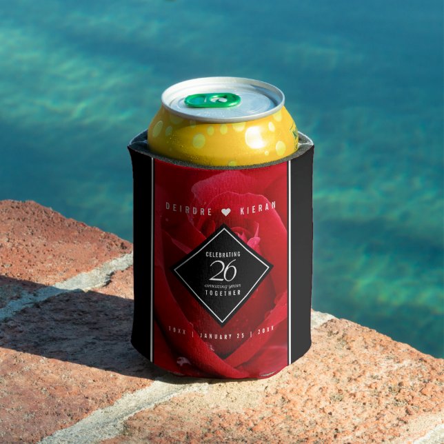 Elegant 26th Rose Wedding Anniversary Can Cooler (In Situ Pool)