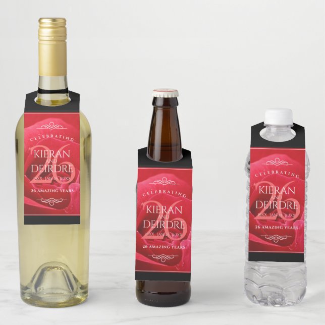 Elegant 26th Rose Wedding Anniversary Celebration Bottle Tag (In Situ)